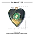 Detailed parameter diagram of heart-shaped resin pendant with stainless steel dimensions - Dark Green Gold Sand Star Heart Style (YK075-3)
