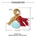 Detail of stainless steel ocean charms with red coral, shell and fish pendants - Fish Shell Coral Style (YK060)