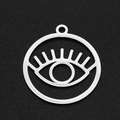 Detailed macro shot of silver stainless steel evil eye pendant with geometric hollow design - Silver Hollow Round (LA005-1x5)