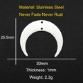 Detail of stainless steel crescent pendant showing 25.5mm size and 1mm thickness - Crescent Style (LA038)