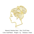 Golden stainless steel necklace pendant with hollow female profile silhouette design - Hollow Female Profile (LA736-2) / Gold