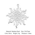 Détail du pendentif soleil en acier inoxydable argenté 35x37mm avec design ajouré - Style Visage de Soleil (LA724-1x5) / Argent