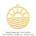 Détail d'un pendentif en acier inoxydable doré de 25x27mm avec soleil levant et vagues - Style Vagues Lever de Soleil (LA737-2x5) / Or