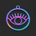 Rainbow plated stainless steel evil eye pendant with vibrant metallic color gradients - Rainbow Hollow Round (LA005-3x5)