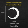 Technical drawing of 37mm crescent stainless steel pendant with size specifications - Large Crescent Style (LA041)