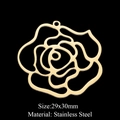 Detail view of a 29x30mm golden stainless steel hollow rose flower pendant with top ring - Hollow Rose Flower Style (LA310-2) / Gold