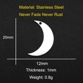 Polished stainless steel moon charm detail with 20mm height and 12mm width measurements - Moon Shape Style (LA042)