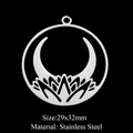 Detailed view of silver stainless steel lotus and crescent moon pendant, 29x32mm size - Crescent Lotus Style (LA311-1) / Silver