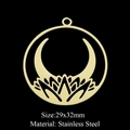 Golden stainless steel celestial pendant with crescent moon and lotus, size 29x32mm - Crescent Lotus Style (LA311-2) / Gold