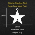 Polished stainless steel star pendant detail with dimensions 21mm by 20mm on black background - Star Shape Style (LA043)