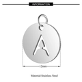 Pendentif rond 12mm en acier inoxydable poli lettre A avec anneau de jonction - Argent Lettre Creuse A (T514S-A)