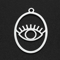 Macro view of stainless steel hollow evil eye pendant with detailed eyelash texture - Silver Hollow Oval (LA006-1x5)