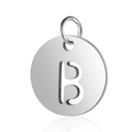 Vue macro du pendentif lettre B en acier inoxydable argenté avec design creux et poli miroir - Argent Lettre Creuse B (T514S-B)