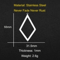 Macro detail of geometric rhombus stainless steel pendant with dimensions and weight info - Rhombus Style (LA044)