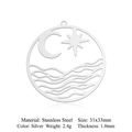 Détail du pendentif en acier inoxydable argenté ajouré avec lune étoiles et vagues - Style Lune Étoile Vagues (LA913-1x5)