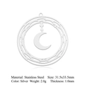 Vue détaillée montrant les dimensions et le poids du pendentif lune en acier argenté - Style Soleil Lune (LA914-1x5)