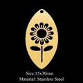 Détail du pendentif ovale doré en acier inoxydable avec fleur de tournesol, 15x30mm - Gold Sunflower Oval Style (LA300-2)