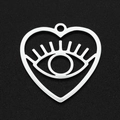Detailed macro view of heart-shaped stainless steel evil eye pendant with hollow design - Silver Hollow Heart (LA007-1x5)