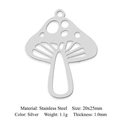 Detail showing dimensions of silver mushroom pendant in stainless steel with hole - Mushroom Style / Silver