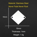 Detail view of 16mm square stainless steel earring pendant with diagonal double holes - Square Double Hole Style (LA050)