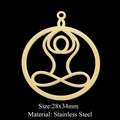 Detailed close-up of a 28x34mm golden stainless steel yoga meditation lotus pendant - Yoga Meditation Infinity Style (LA317-2)