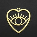 Macro shot of a golden heart-shaped evil eye pendant made of polished stainless steel - Gold Hollow Heart (LA007-2x5)