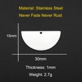 Technical drawing of a 30mm crescent stainless steel pendant with size specifications - Half Circle Crescent Style (LA051)