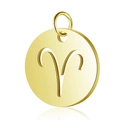 Macro detail of 12mm golden stainless steel Aries zodiac pendant with cutout design - Gold Aries