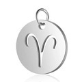 Detailed view of mirror polished stainless steel Aries zodiac sign pendant for necklaces - Steel Aries