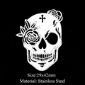 Detailed 29x42mm stainless steel skull pendant featuring rose and cross cutouts - Skull Rose Cross Style (LA319-1)