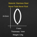 Technical drawing of 24.5x11mm stainless steel olive-shaped jewelry link with three holes - Olive Shape Style (LA053)
