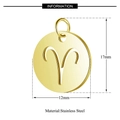 Detailed view of gold stainless steel Aries pendant with 12mm and 17mm size dimensions - Aries(T445-1G) / Gold