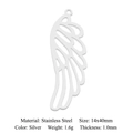 Detailed view of silver stainless steel wing charm with hollow feather texture for DIY - Feather Wing Style (LA761-1) / Silver
