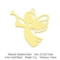 Detail of gold plated stainless steel angel wing pendant with size 25.5x27.5mm - Trumpeting Angel Style (LA762-2)