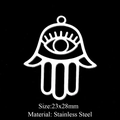 Detailed macro view of 23x28mm stainless steel Hamsa Hand pendant with hollow design - Hamsa Hand Evil Eye Style (LA321-1)