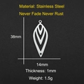 Detailed macro view of 38mm leaf-shaped stainless steel pendant with hollow V-line design - Hollow Leaf Style (LA056)