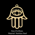 Golden stainless steel Hamsa hand pendant with cutout eye detail, size 23x28mm - Hamsa Hand Evil Eye Style (LA321-2)