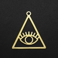 Macro shot of gold stainless steel triangle evil eye pendant with cutout details - Gold Hollow Triangle (LA008-2x5)