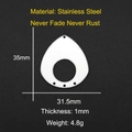 Macro view of 35mm stainless steel teardrop pendant with dimensions and weight specs - Hollow Teardrop Style (LA057)