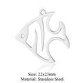 Vue détaillée du pendentif poisson en acier inoxydable 22x23mm pour création bijoux - Poisson Tropical Argenté (JN370-1x5)