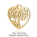 Detail view of 15x15.5mm golden stainless steel heart-shaped tree of life pendant charms - Gold Heart Tree of Life Style (T635-2)