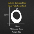 Detailed size specifications of an oval stainless steel earring pendant on black texture - Irregular Oval Style (LA058)