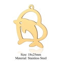 Détail du pendentif dauphin cœur en acier inoxydable doré, taille 18x25mm - Lien Coeur Dauphin Doré (JN371-2x5)