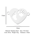 Macro detail of heart-shaped stainless steel pendant with baby footprint engraving - Baby Footprints Hollow Heart (LA867-1) / Silver