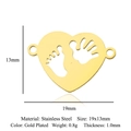 Detailed spec sheet of 19x13mm gold heart pendant with baby hand and footprints - Baby Footprints Hollow Heart (LA867-2) / Gold