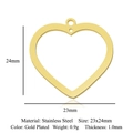 Gold plated stainless steel heart pendant with hollow design and size specifications - Hollow Heart Connector (LA868-2) / Gold