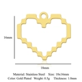 Macro detail of 18mm pixel-edge gold heart pendant showing precise dimensions and material - Pixel Style Heart Pendant (LA871-2)