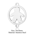Detailed macro view of 14x19mm stainless steel boy silhouette charm for DIY jewelry - Silver Round Boy Silhouette (T873-1)