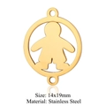 Close-up of golden stainless steel round pendant with child silhouette and 14x19mm dimensions - Gold Round Boy Silhouette (T873-2)
