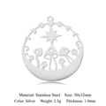 30x32mm silver stainless steel mushroom moon phase cutout pendant for necklace - Round Moon Star Mushroom Style / Silver
